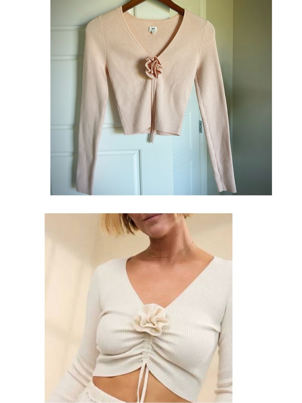 Aerie Rosette Sweater Cropped Long Sleeve Ballet Pink Coquette Feminine S